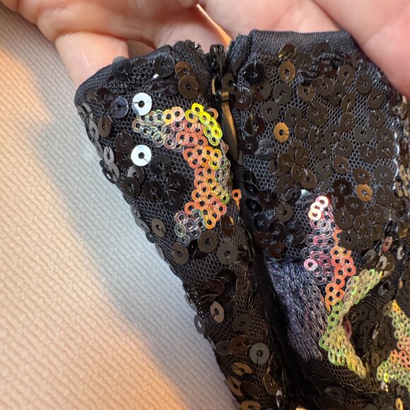 Shein Sequin Star Print Flared Pant Small Black Silver Rave Festival Maximalist - Picture 5 of 14